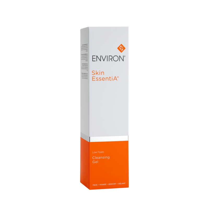Environ Low Foam Cleansing Gel in a clear bottle with a pump, showing the gentle, foaming facial cleanser for healthy skin.