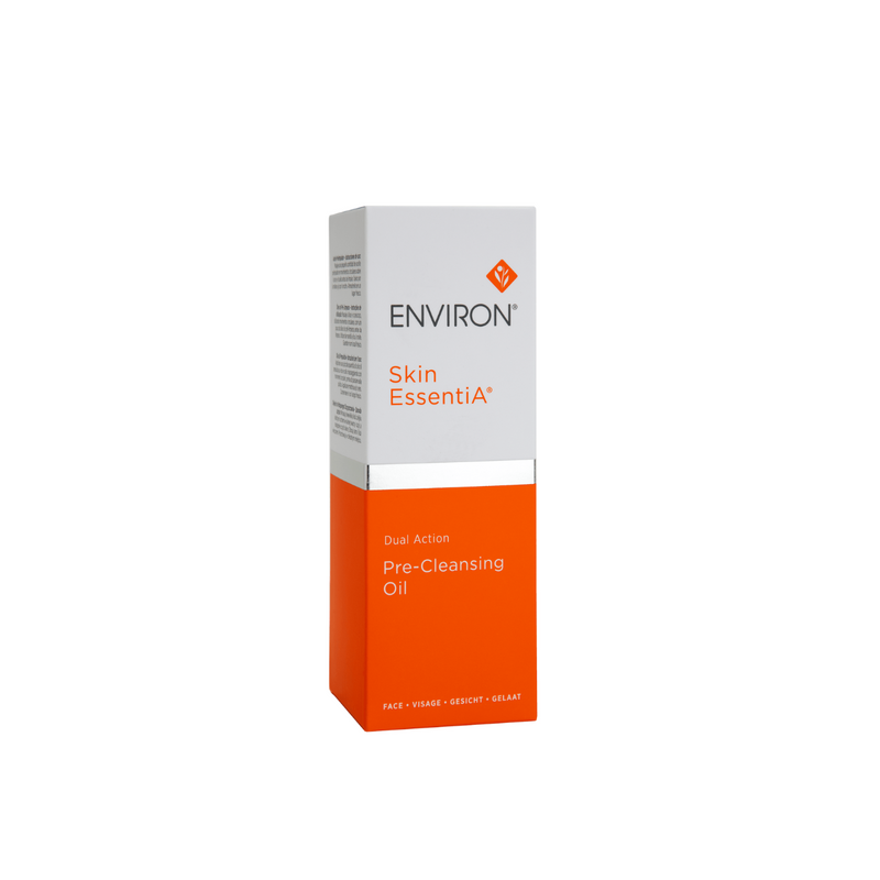 Environ Dual Action Pre-Cleansing Oil in a 100ml bottle, showing the skincare product with a clear pump dispenser.