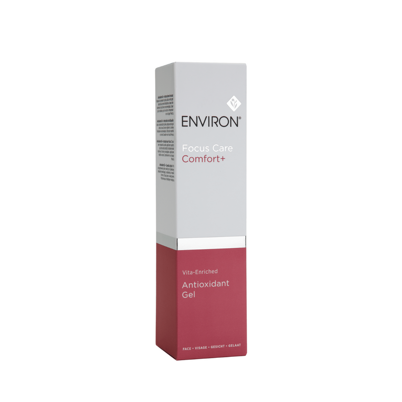 Environ Vita-Enriched Antioxidant Gel in a clear jar, showing the gel texture and bright packaging for skincare antioxidant protection