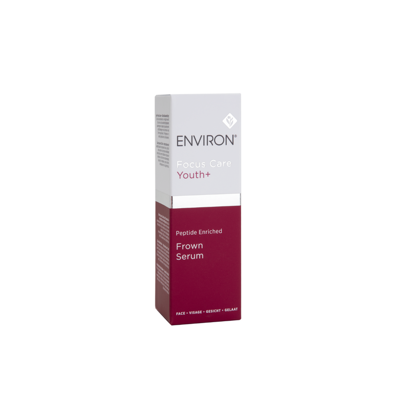 Environ Peptide Enriched Frown Serum bottle with applicator tip, designed to reduce lines and improve skin firmness.