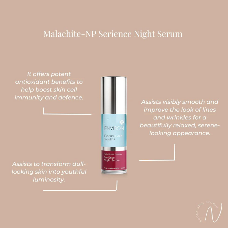 Environ Malachite-NP Complex Seriénce Night Serum bottle with label, showcasing the skincare product for nighttime skin renewal.