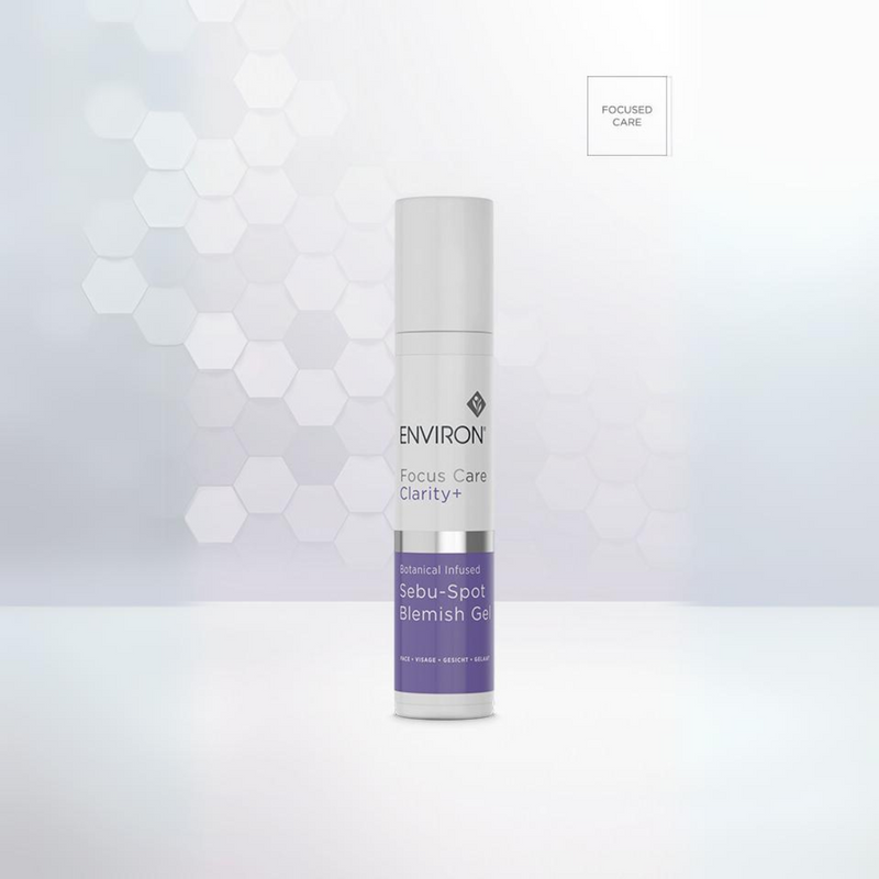 Environ Botanical Infused Sebu-Spot Blemish Gel tube with white and green packaging, designed for targeting skin blemishes.