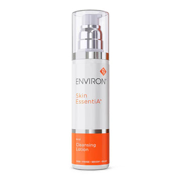 Environ Mild Cleansing Lotion in a 200ml bottle, gentle facial cleanser with a clear liquid texture and white cap.