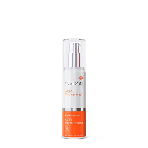 Environ Vita-Antioxidant AVST Moisturiser 2 in a 50ml jar, featuring a smooth cream texture for antioxidant skincare.