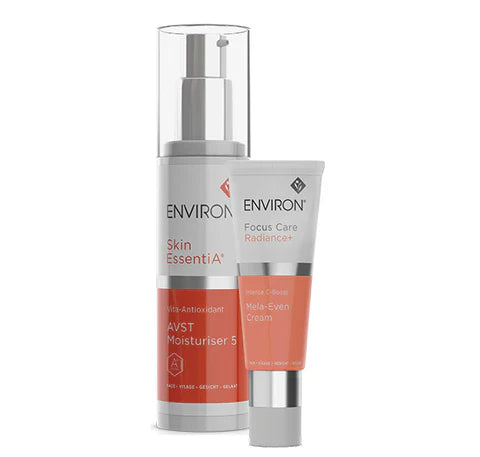 Environ SE Kit #5 includes Intense C-Boost, Mela-Even Cream, and other skincare products in a compact set.